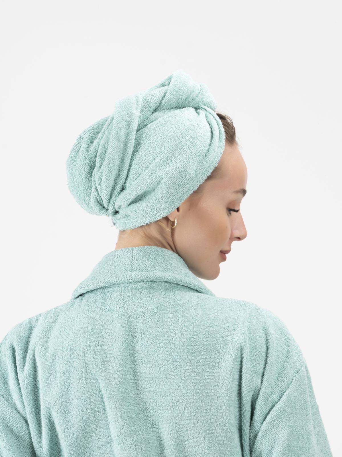 CottonVerse 3'lü Bornoz Seti - %100 Pamuk Bornoz , Saç Bonesi , Saç Bandı Unısex Su Yeşili - Ender Home