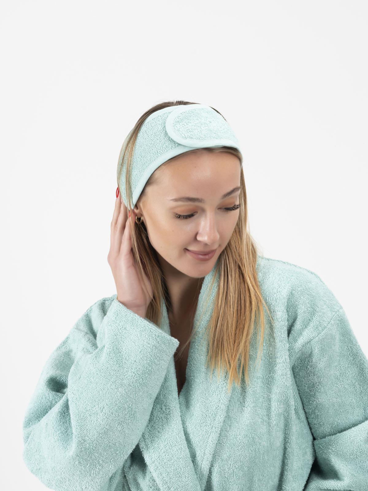 CottonVerse 3'lü Bornoz Seti - %100 Pamuk Bornoz , Saç Bonesi , Saç Bandı Unısex Su Yeşili - Ender Home