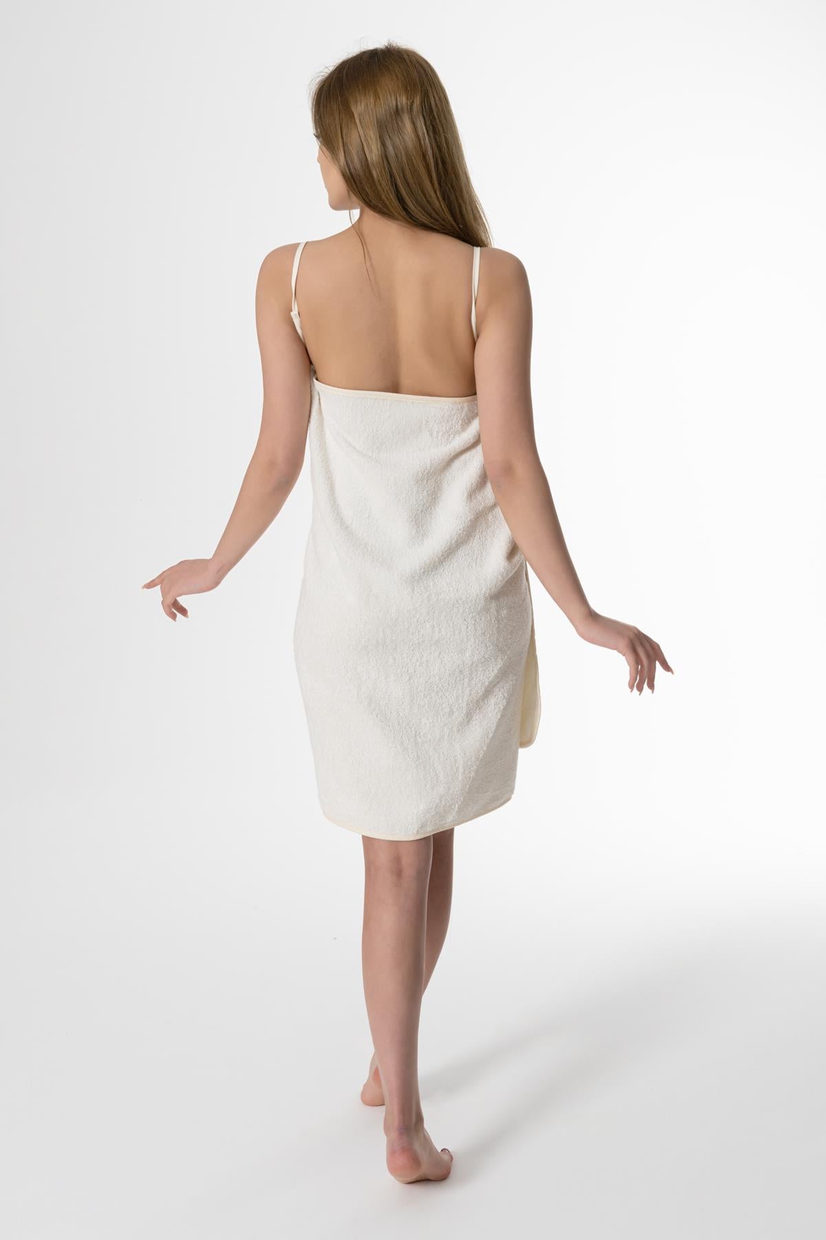 CottonVerse Askılı Havlu Plaj Elbise – %100 Pamuk Ekru - Ender Home