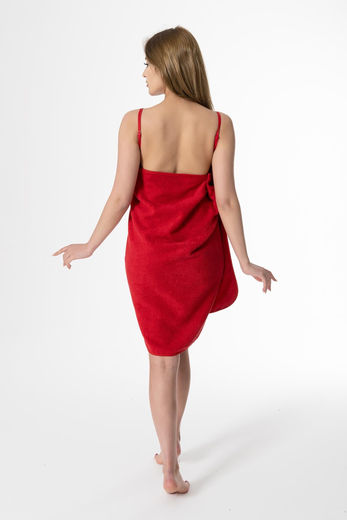 CottonVerse Askılı Havlu Plaj Elbise – %100 Pamuk Kırmızı - Ender Home