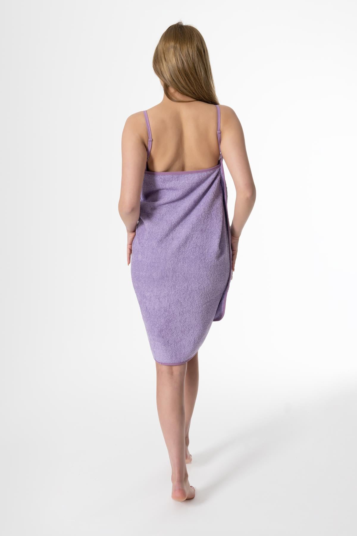 CottonVerse Askılı Havlu Plaj Elbise – %100 Pamuk Lila - Ender Home
