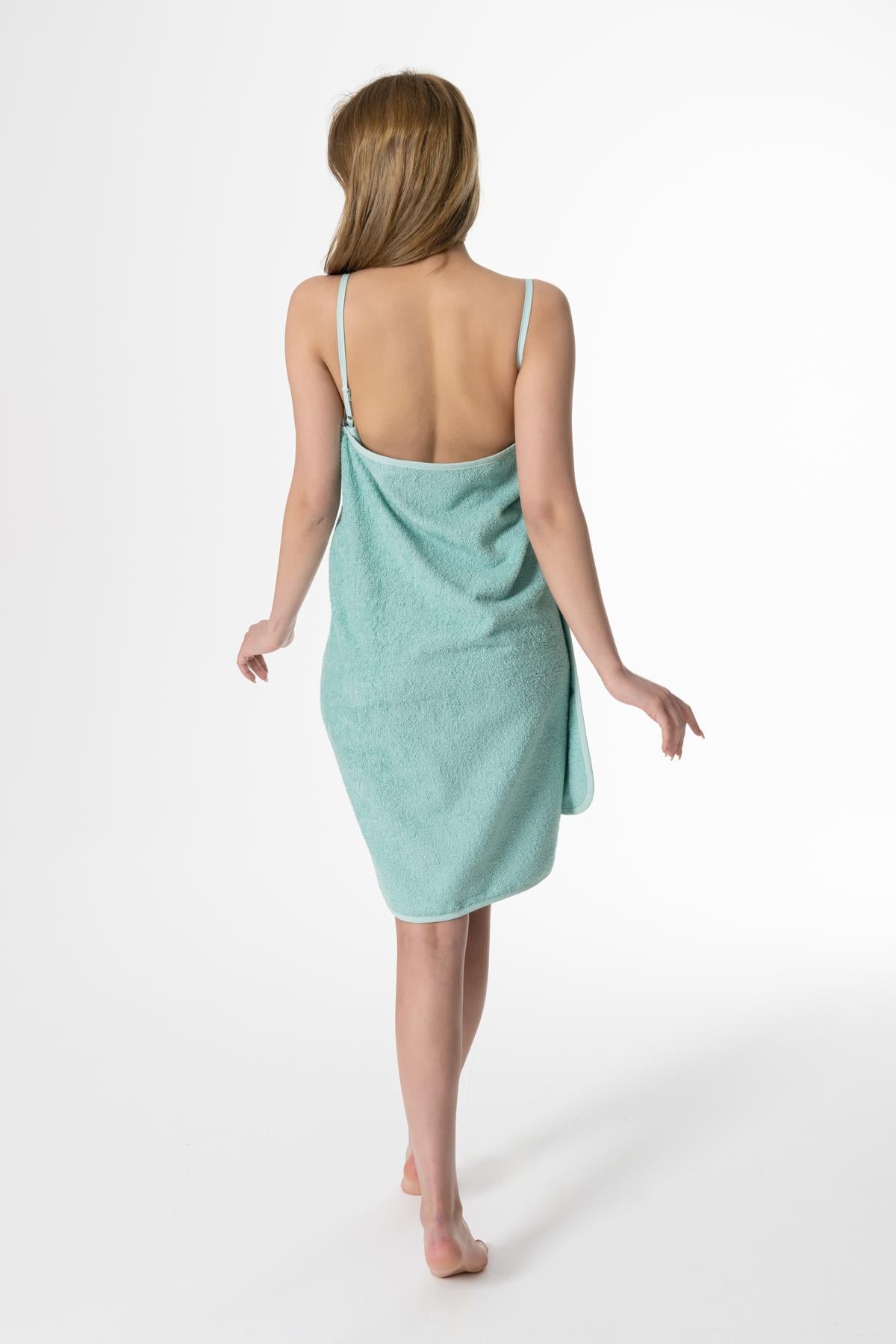 CottonVerse Askılı Havlu Plaj Elbise – %100 Pamuk Su Yeşili - Ender Home