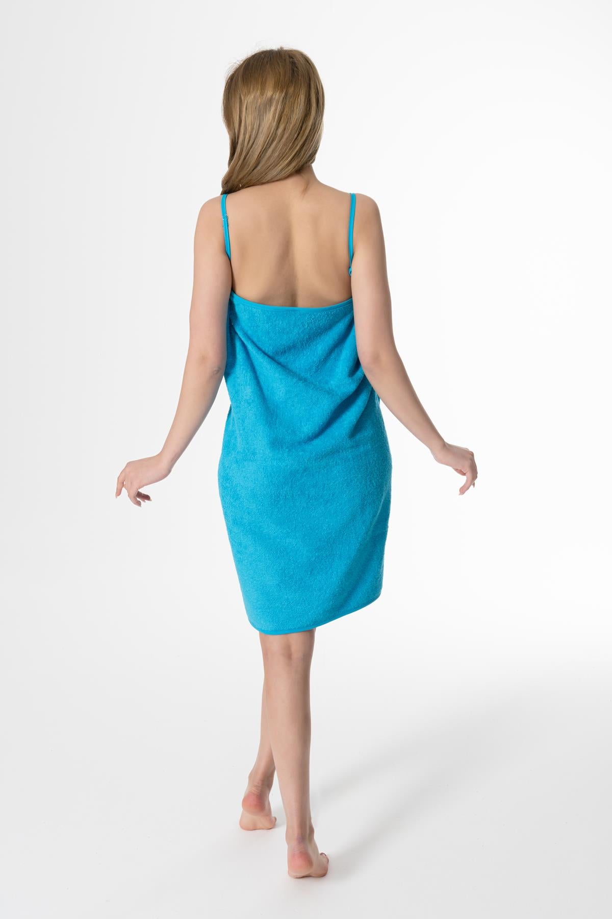 CottonVerse Askılı Havlu Plaj Elbise – %100 Pamuk Turkuaz - Ender Home