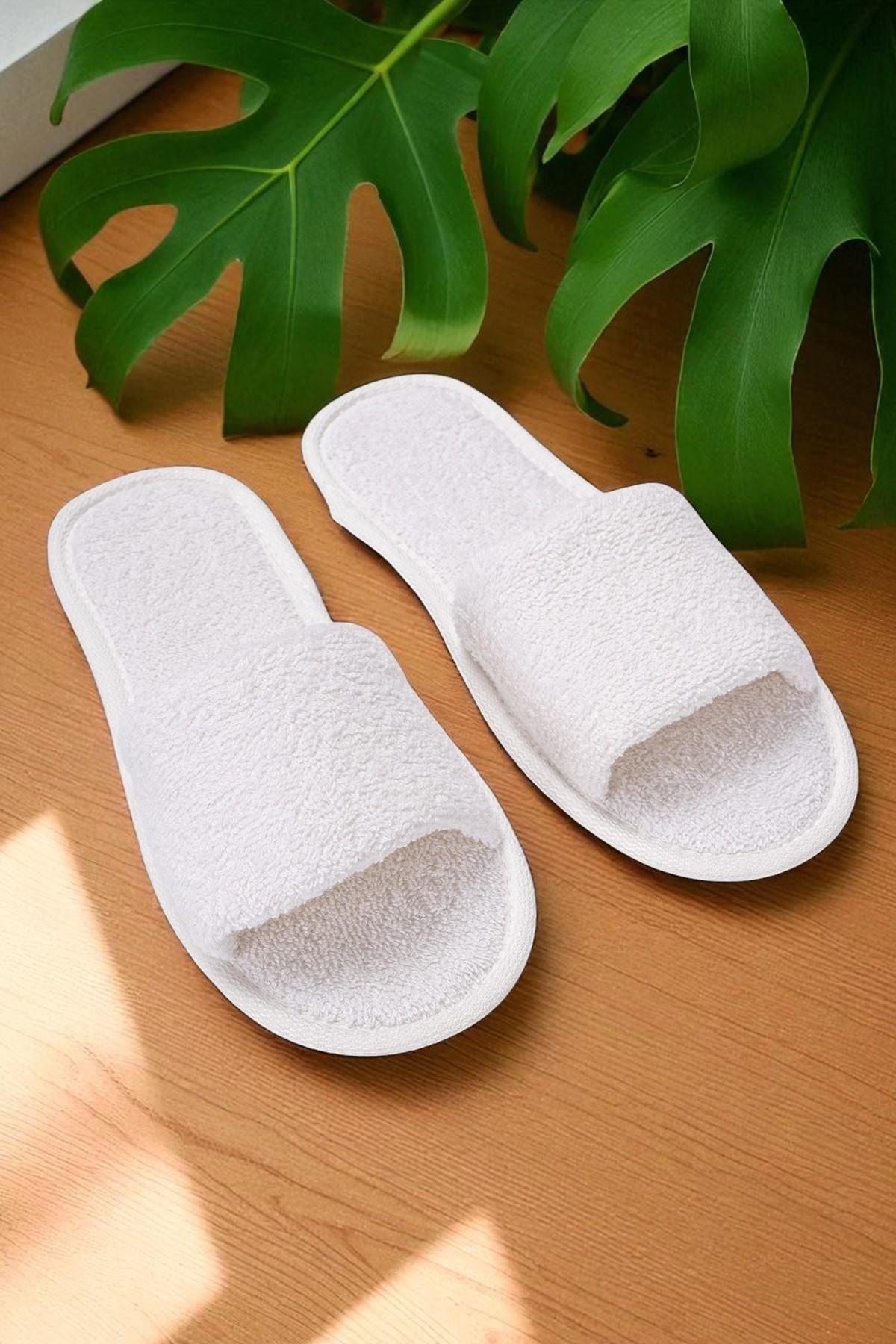 CottonVerse Banyo Ve Ev Terliği – %100 Pamuk Havlu Kaymaz İnce Taban , Yüksek Su Emicilik Beyaz - Ender Home