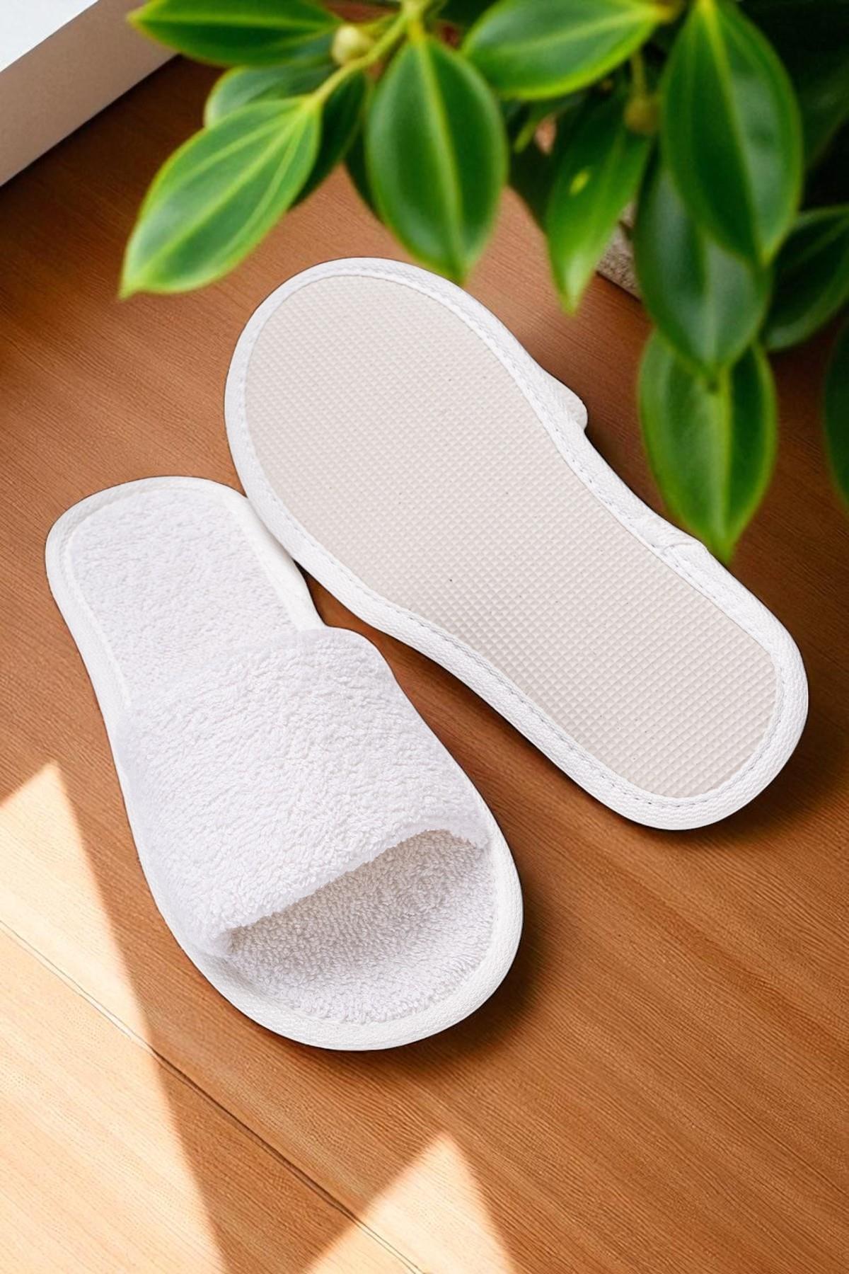 CottonVerse Banyo Ve Ev Terliği – %100 Pamuk Havlu Kaymaz İnce Taban , Yüksek Su Emicilik Beyaz - Ender Home