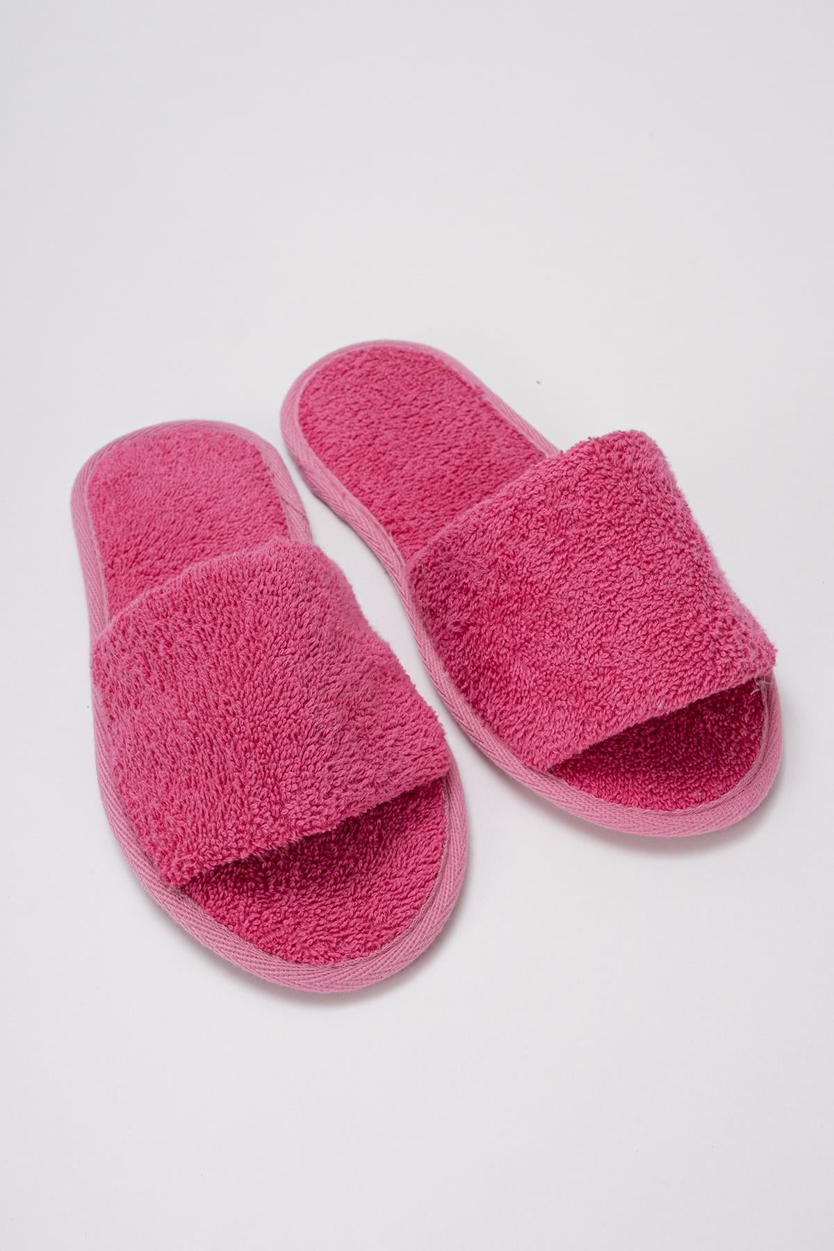 CottonVerse Banyo Ve Ev Terliği – %100 Pamuk Havlu Kaymaz İnce Taban , Yüksek Su Emicilik Fuşya - Ender Home