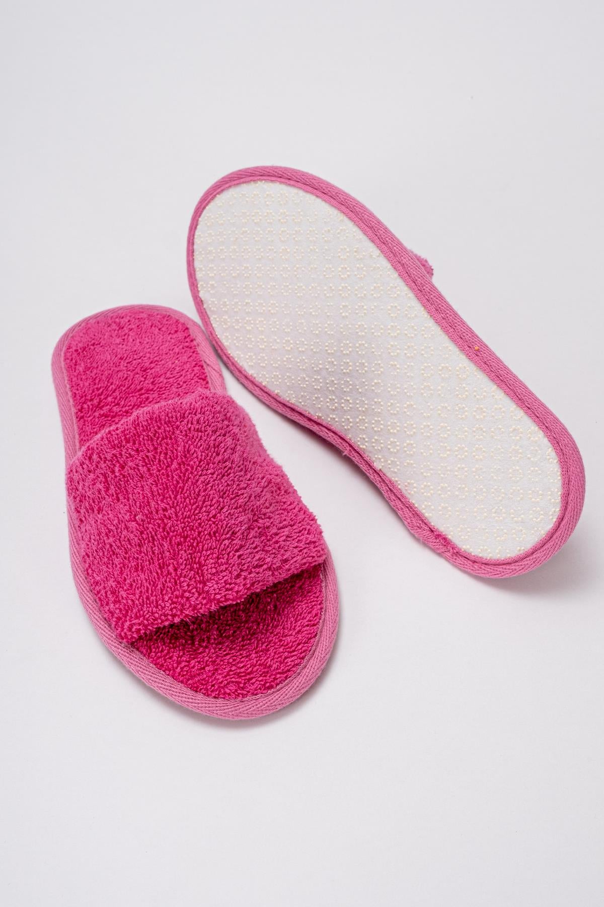 CottonVerse Banyo Ve Ev Terliği – %100 Pamuk Havlu Kaymaz İnce Taban , Yüksek Su Emicilik Fuşya - Ender Home