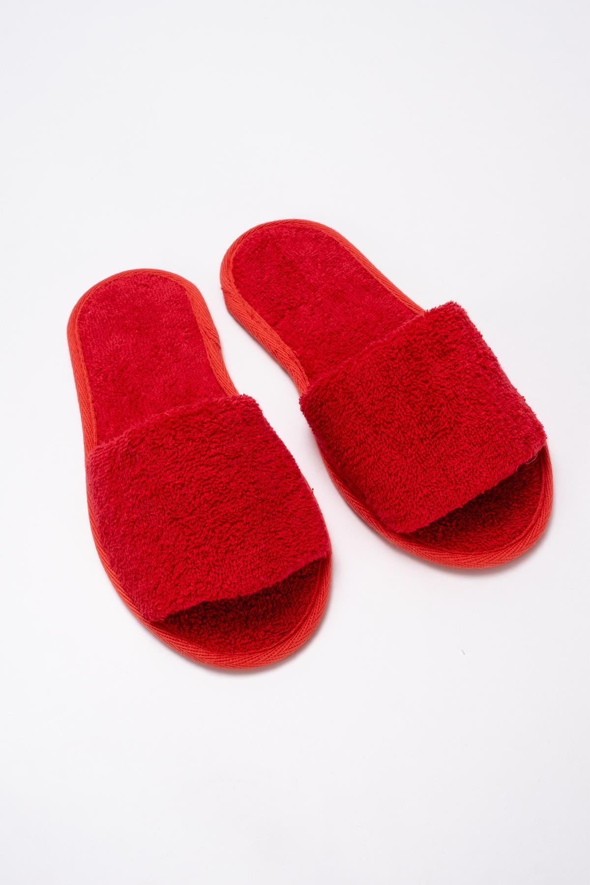 CottonVerse Banyo Ve Ev Terliği – %100 Pamuk Havlu Kaymaz İnce Taban , Yüksek Su Emicilik Kırmızı - Ender Home