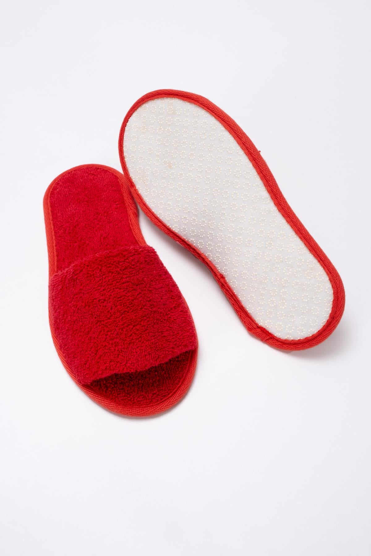 CottonVerse Banyo Ve Ev Terliği – %100 Pamuk Havlu Kaymaz İnce Taban , Yüksek Su Emicilik Kırmızı - Ender Home