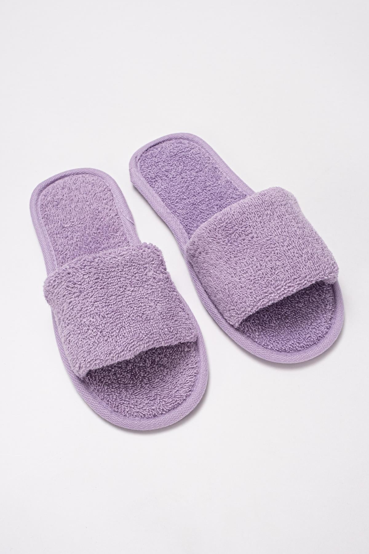 CottonVerse Banyo Ve Ev Terliği – %100 Pamuk Havlu Kaymaz İnce Taban , Yüksek Su Emicilik Lila - Ender Home