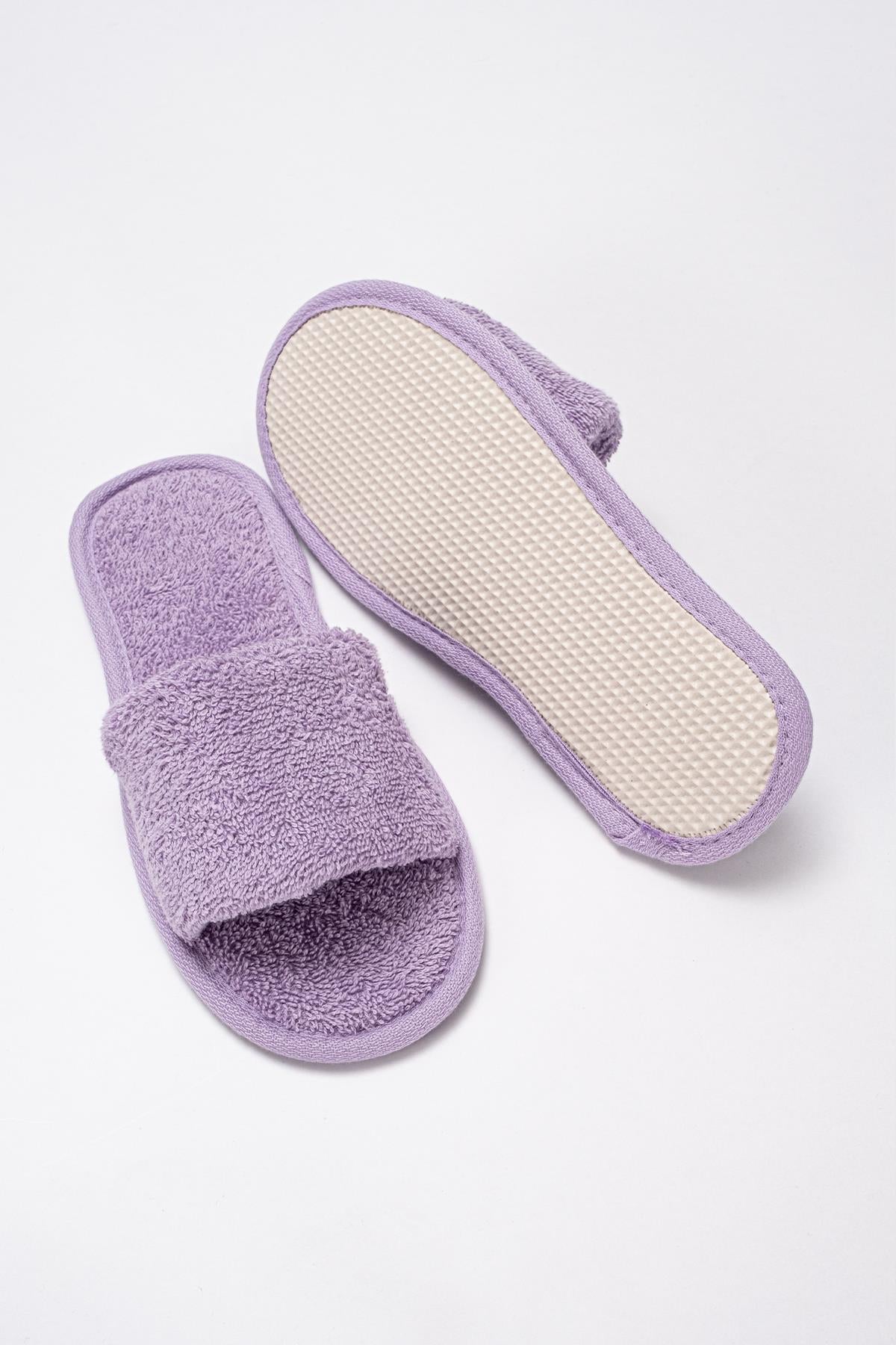 CottonVerse Banyo Ve Ev Terliği – %100 Pamuk Havlu Kaymaz İnce Taban , Yüksek Su Emicilik Lila - Ender Home