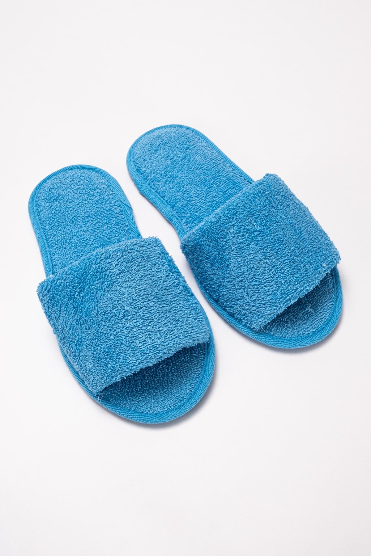 CottonVerse Banyo Ve Ev Terliği – %100 Pamuk Havlu Kaymaz İnce Taban , Yüksek Su Emicilik Mavi - Ender Home