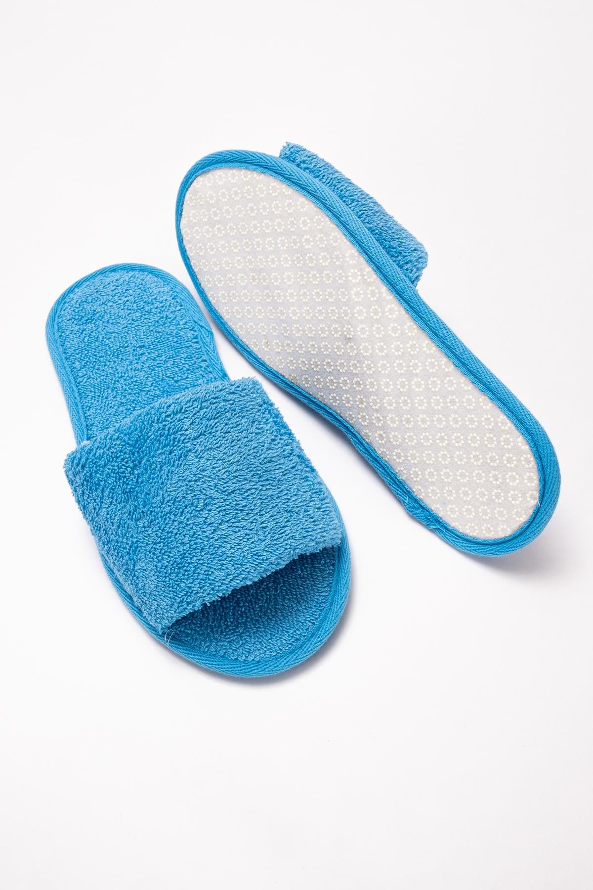 CottonVerse Banyo Ve Ev Terliği – %100 Pamuk Havlu Kaymaz İnce Taban , Yüksek Su Emicilik Mavi - Ender Home