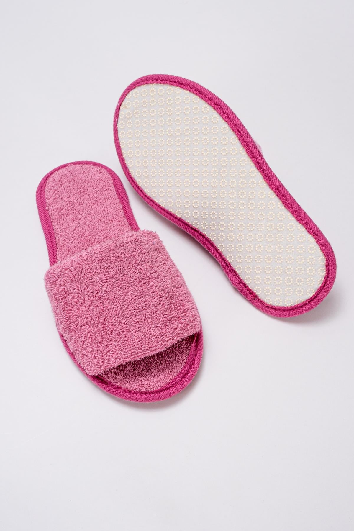 CottonVerse Banyo Ve Ev Terliği – %100 Pamuk Havlu Kaymaz İnce Taban , Yüksek Su Emicilik Pembe - Ender Home