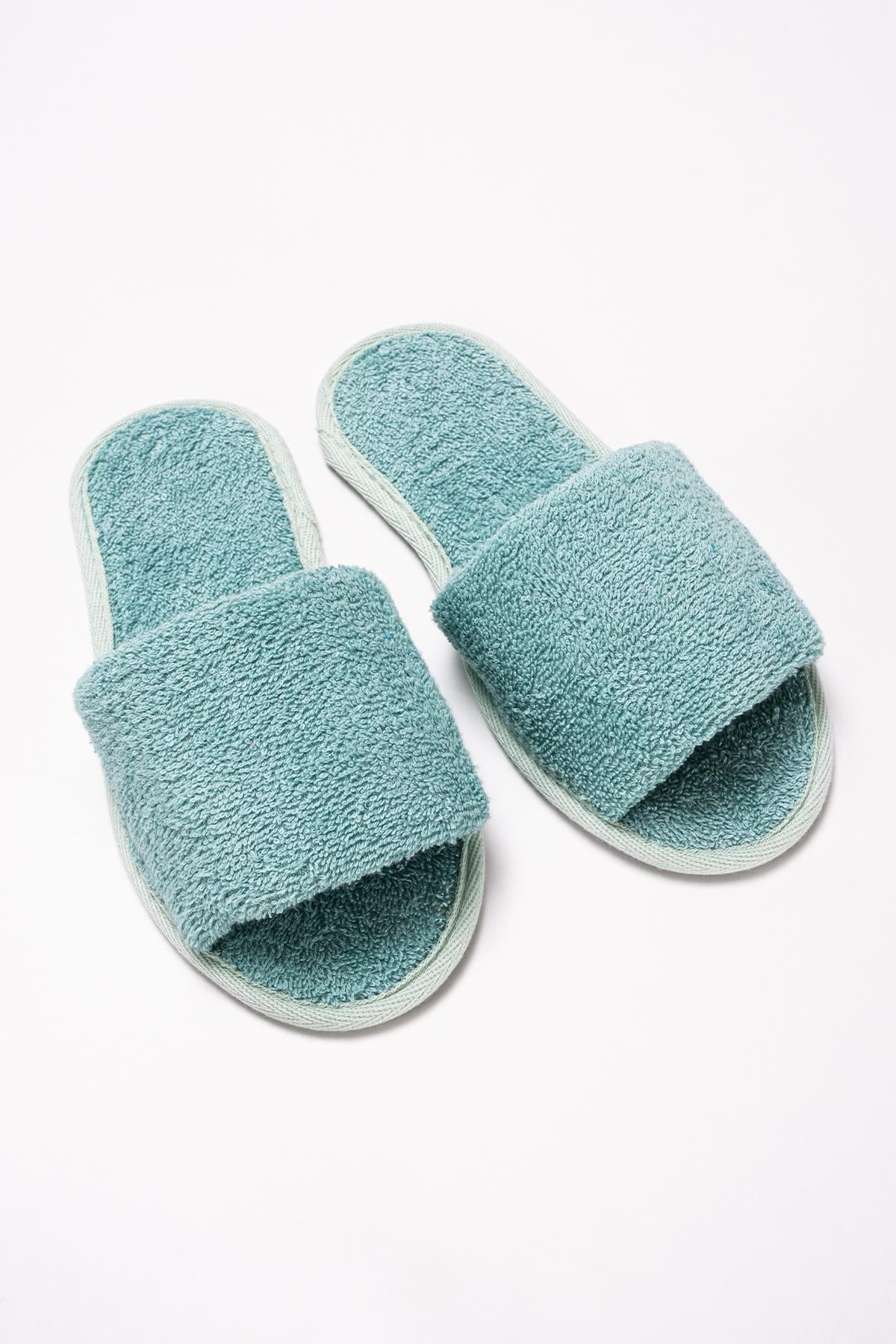 CottonVerse Banyo Ve Ev Terliği – %100 Pamuk Havlu Kaymaz İnce Taban , Yüksek Su Emicilik Su Yeşili - Ender Home