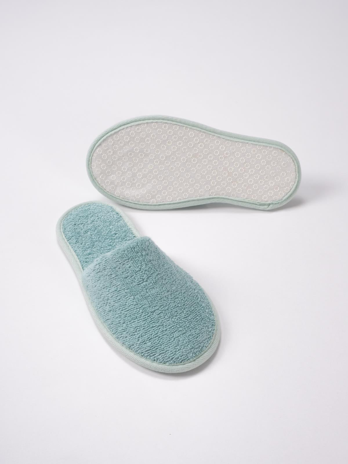 CottonVerse Banyo Ve Ev Terliği – %100 Pamuk Havlu Kaymaz İnce Taban , Yüksek Su Emicilik Su Yeşili - Ender Home