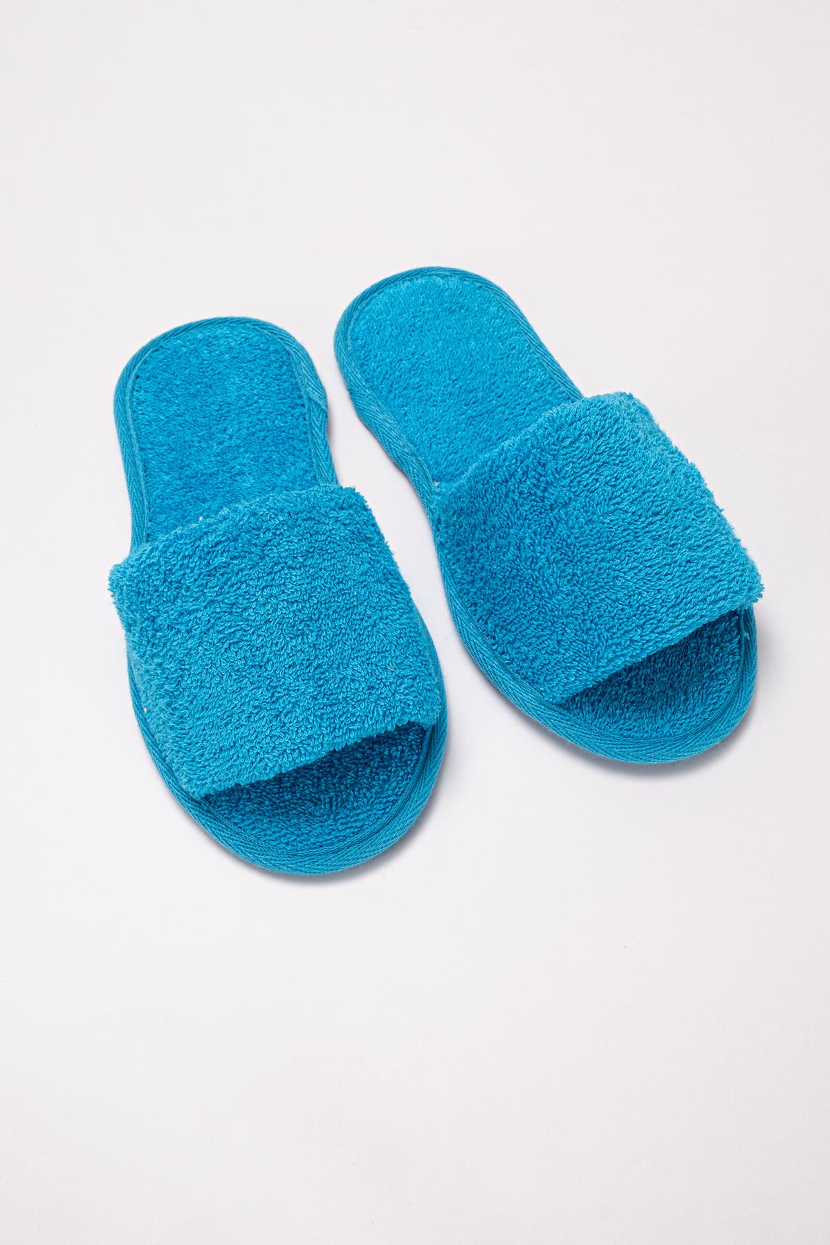 CottonVerse Banyo Ve Ev Terliği – %100 Pamuk Havlu Kaymaz İnce Taban , Yüksek Su Emicilik Turkuaz - Ender Home