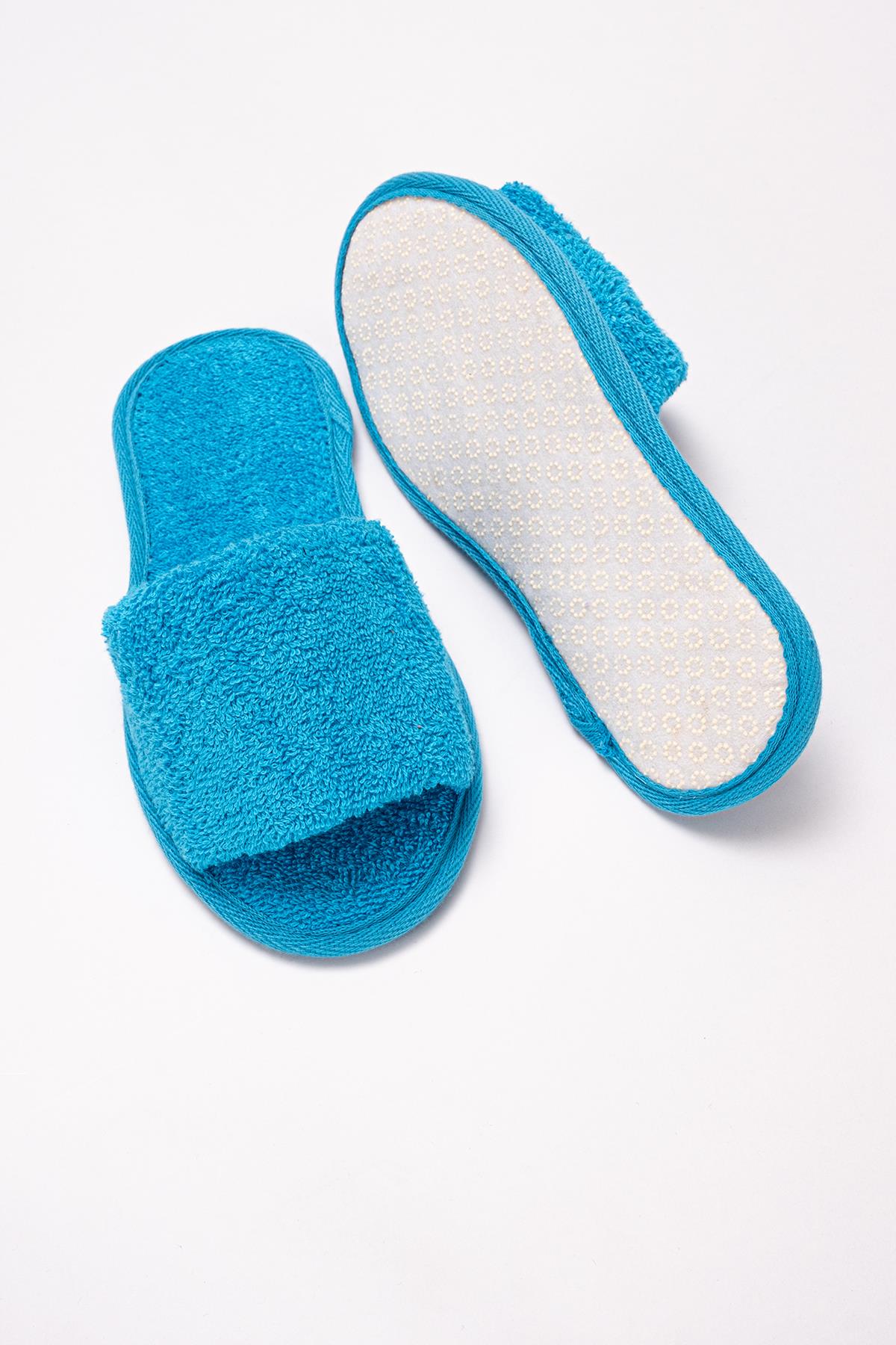 CottonVerse Banyo Ve Ev Terliği – %100 Pamuk Havlu Kaymaz İnce Taban , Yüksek Su Emicilik Turkuaz - Ender Home