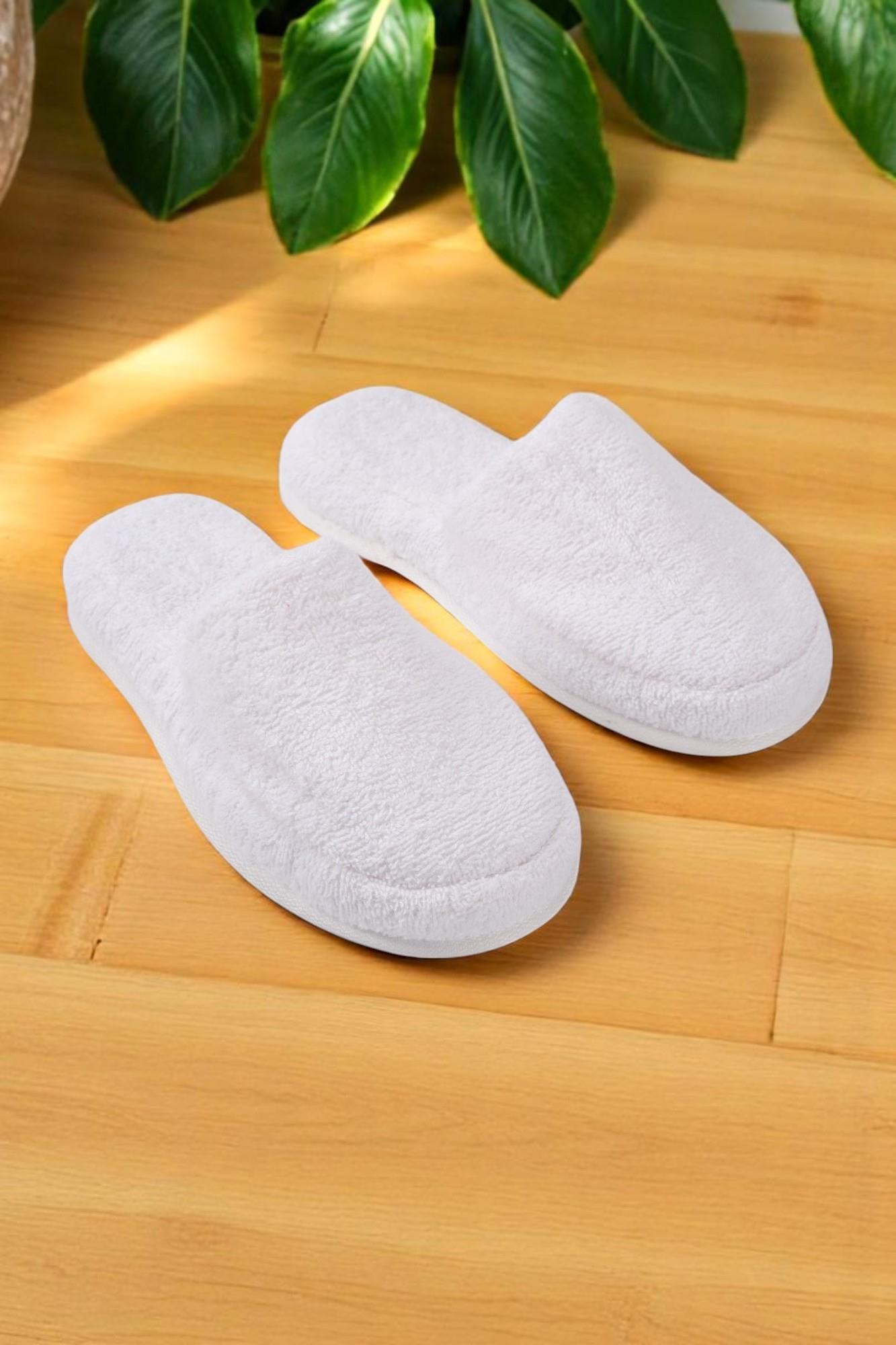 CottonVerse Banyo Ve Ev Terliği – %100 Pamuk Havlu Kaymaz Kalın Taban , Yüksek Su Emicilik Beyaz - Ender Home