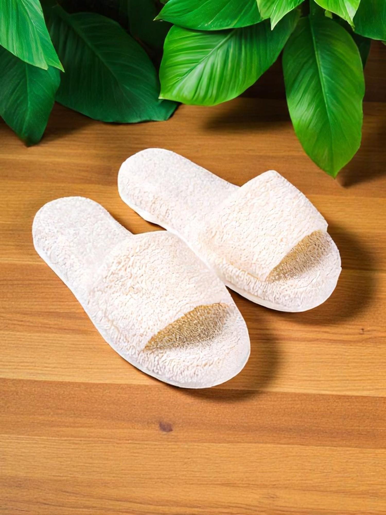 CottonVerse Banyo Ve Ev Terliği – %100 Pamuk Havlu Kaymaz Kalın Taban Ekru - Ender Home