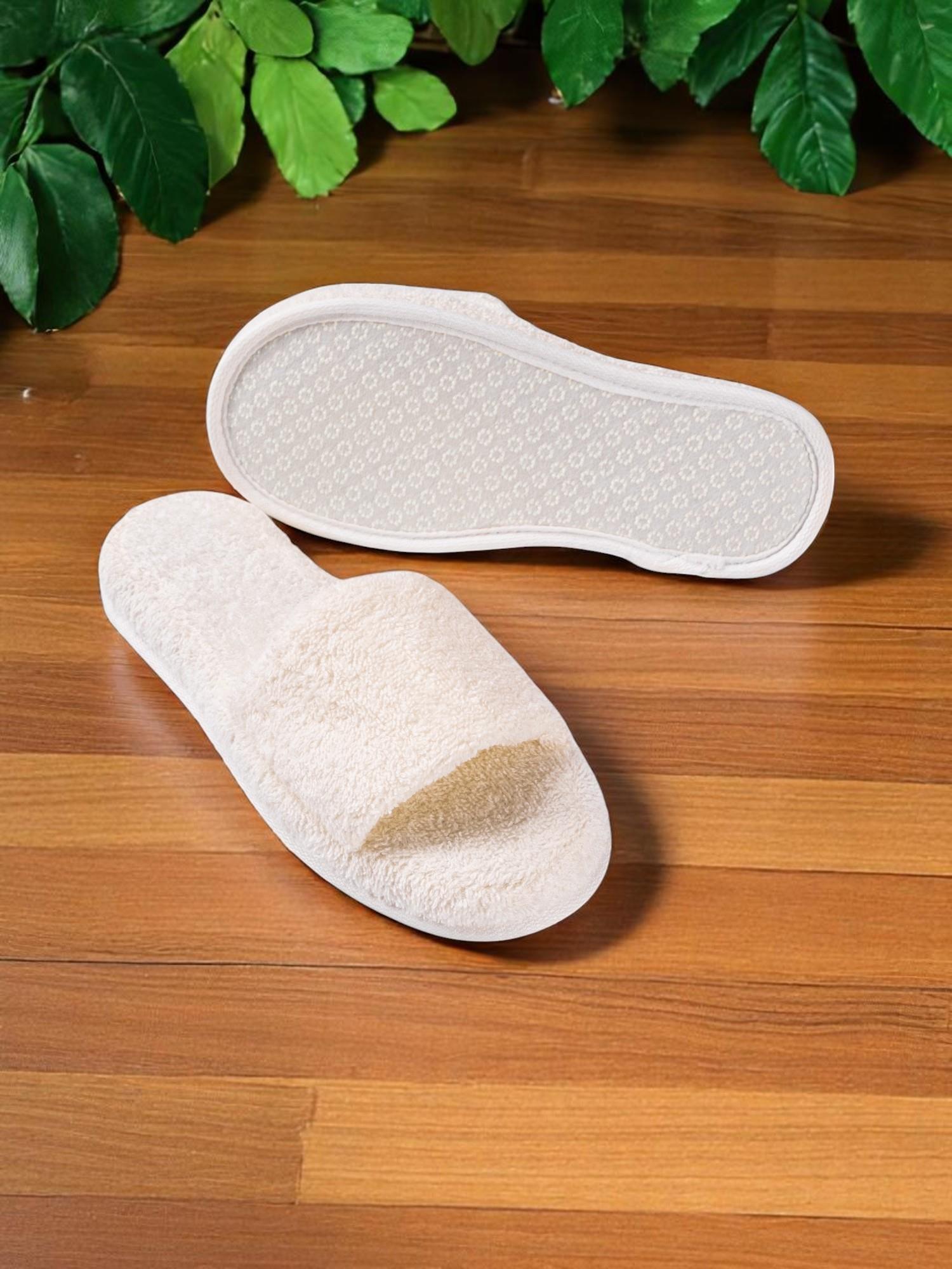 CottonVerse Banyo Ve Ev Terliği – %100 Pamuk Havlu Kaymaz Kalın Taban Ekru - Ender Home