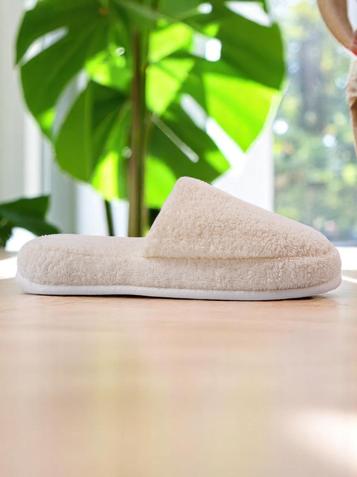 CottonVerse Banyo Ve Ev Terliği – %100 Pamuk Havlu Kaymaz Kalın Taban , Yüksek Su Emicilik Ekru - Ender Home