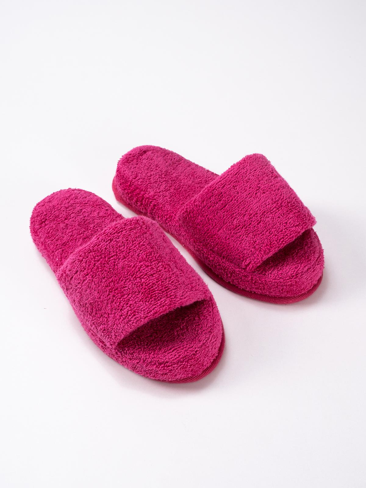 CottonVerse Banyo Ve Ev Terliği – %100 Pamuk Havlu Kaymaz Kalın Taban Fuşya - Ender Home