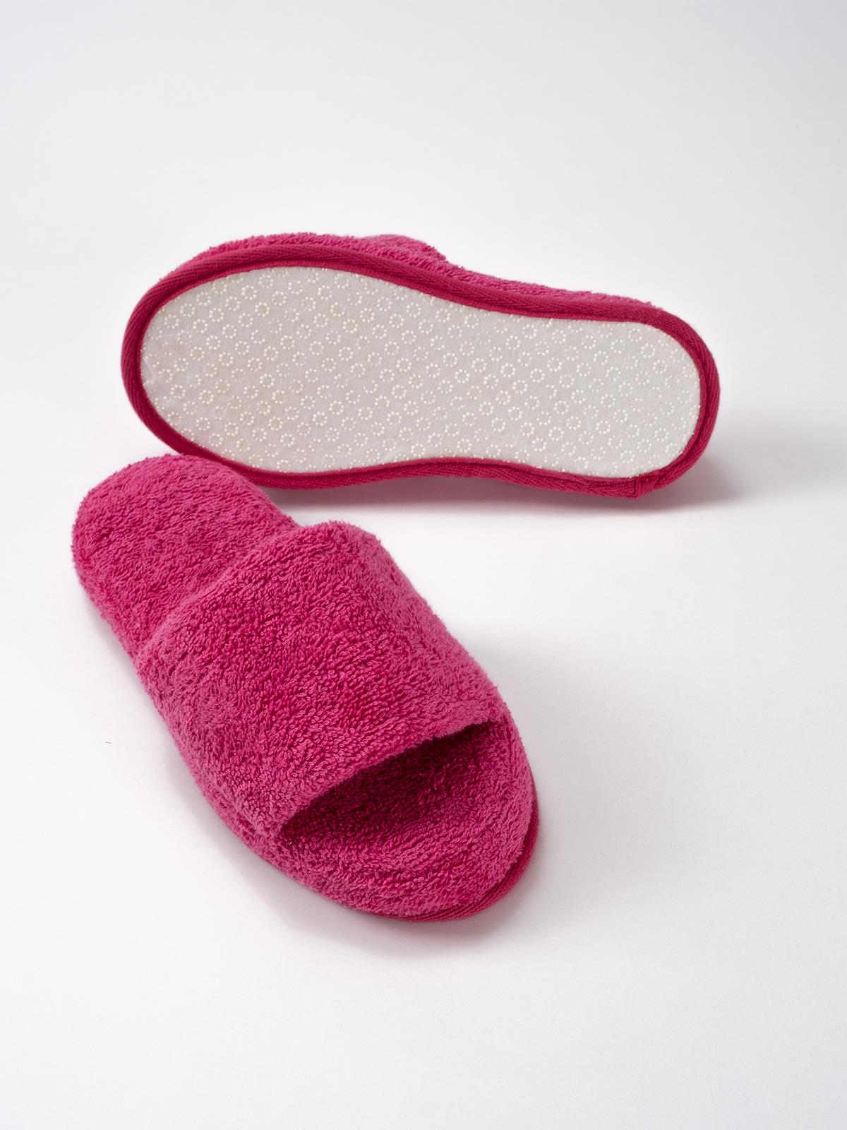 CottonVerse Banyo Ve Ev Terliği – %100 Pamuk Havlu Kaymaz Kalın Taban Fuşya - Ender Home