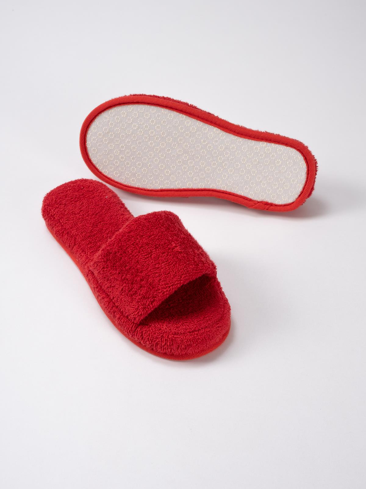 CottonVerse Banyo Ve Ev Terliği – %100 Pamuk Havlu Kaymaz Kalın Taban Kırmızı - Ender Home