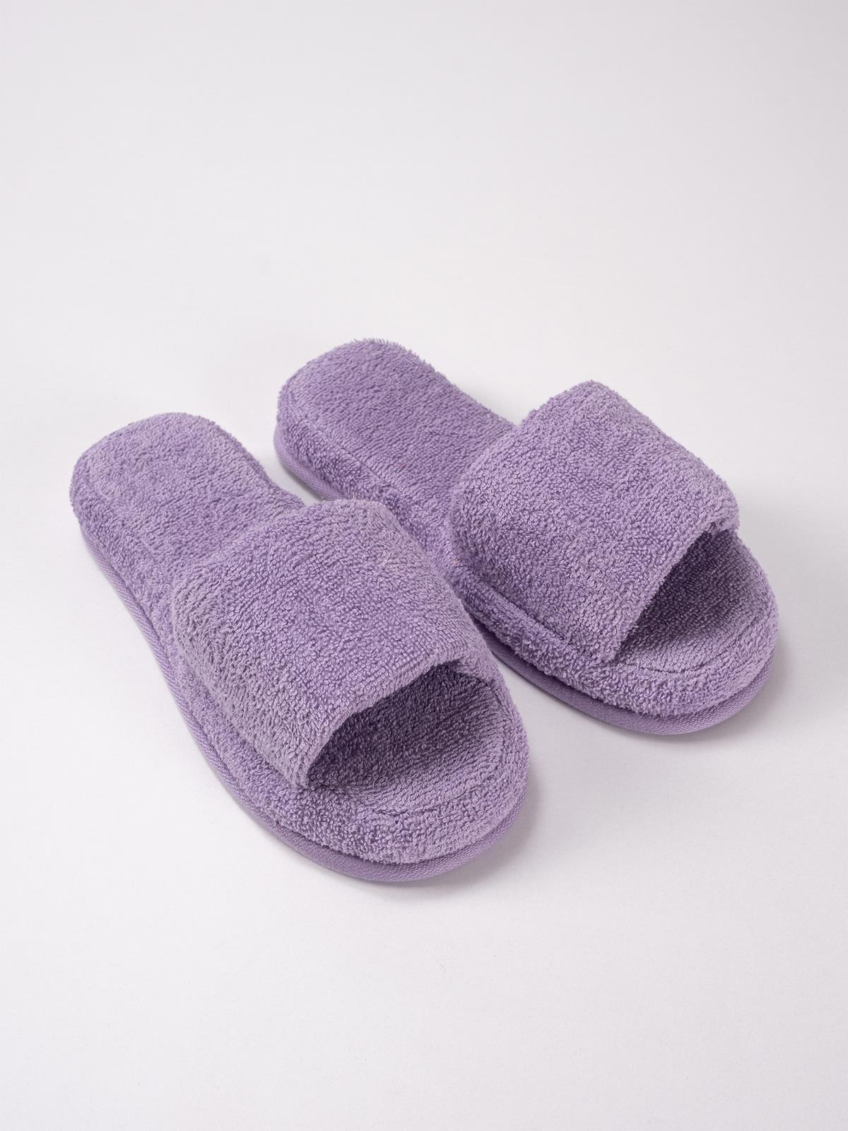 CottonVerse Banyo Ve Ev Terliği – %100 Pamuk Havlu Kaymaz Kalın Taban Lila - Ender Home