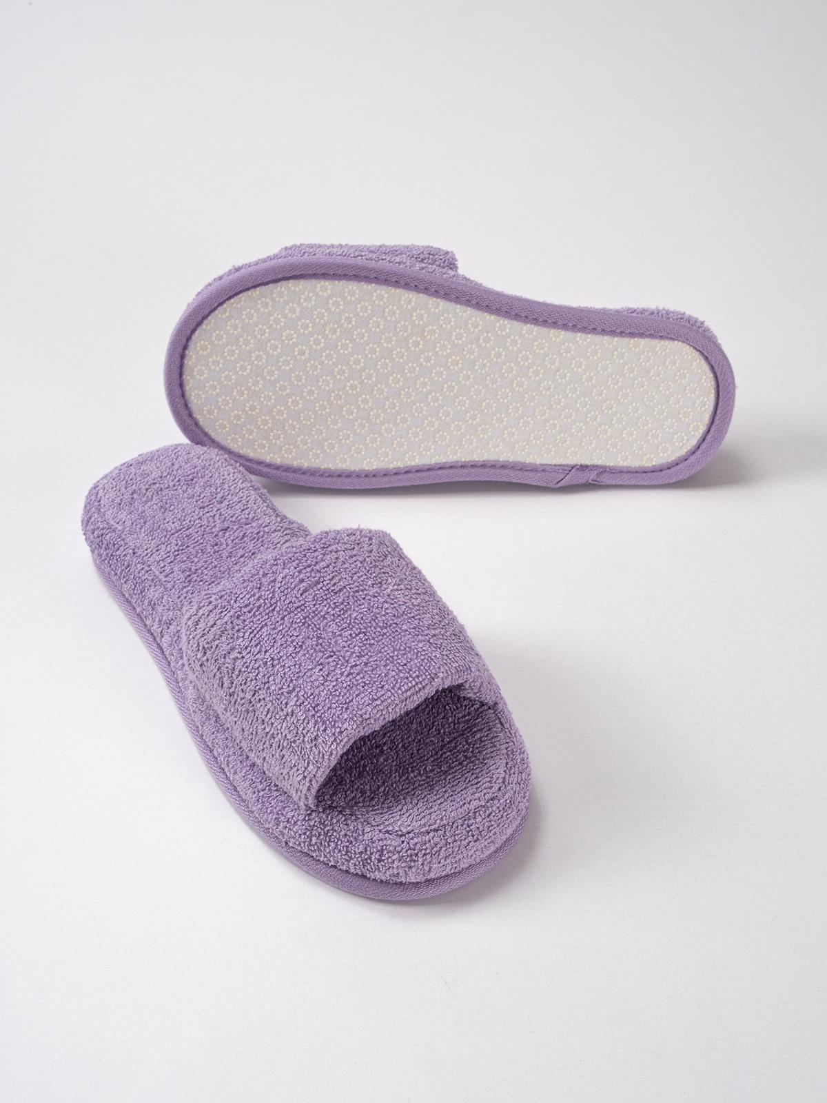 CottonVerse Banyo Ve Ev Terliği – %100 Pamuk Havlu Kaymaz Kalın Taban Lila - Ender Home