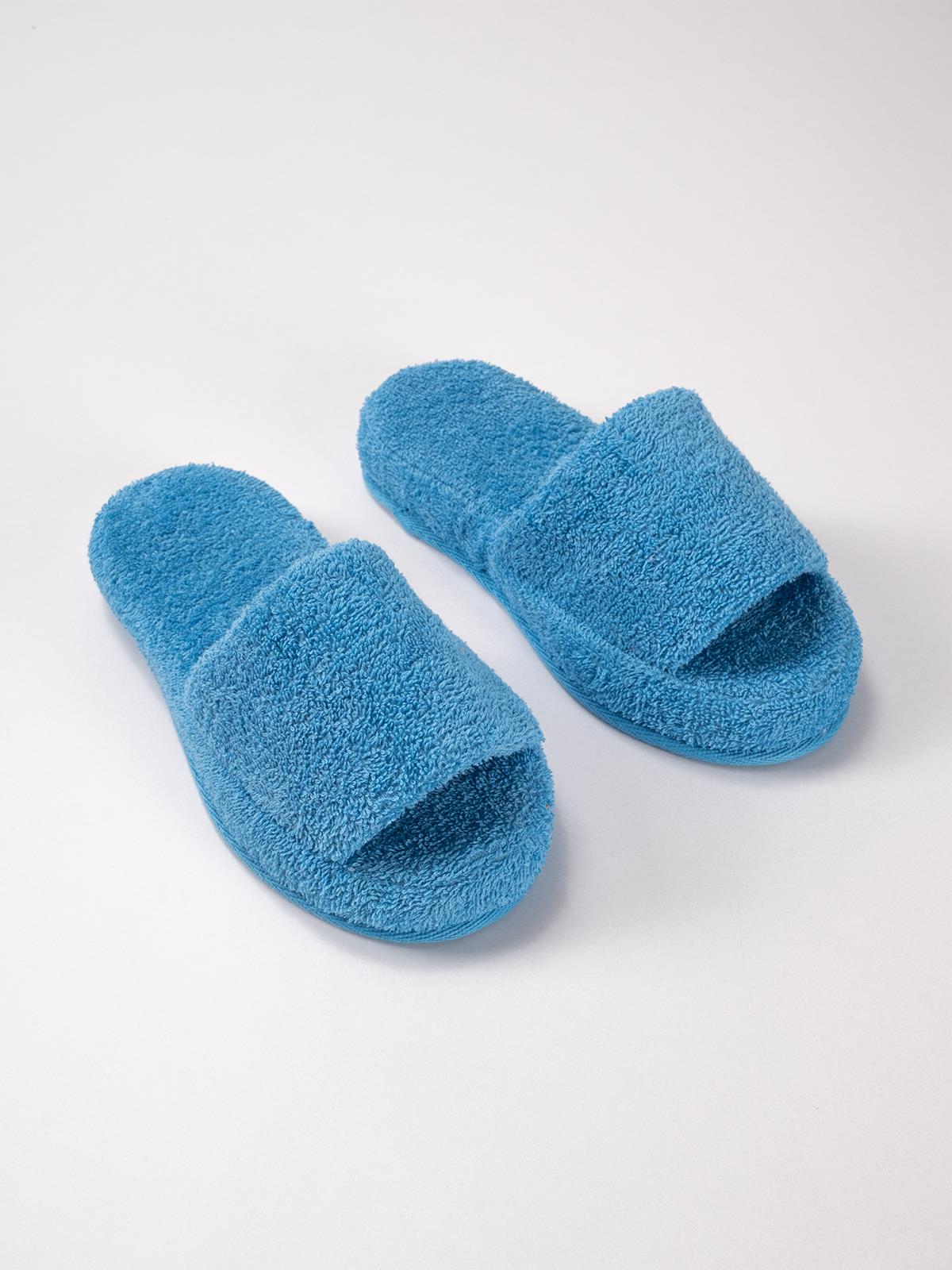 CottonVerse Banyo Ve Ev Terliği – %100 Pamuk Havlu Kaymaz Kalın Taban Mavi - Ender Home