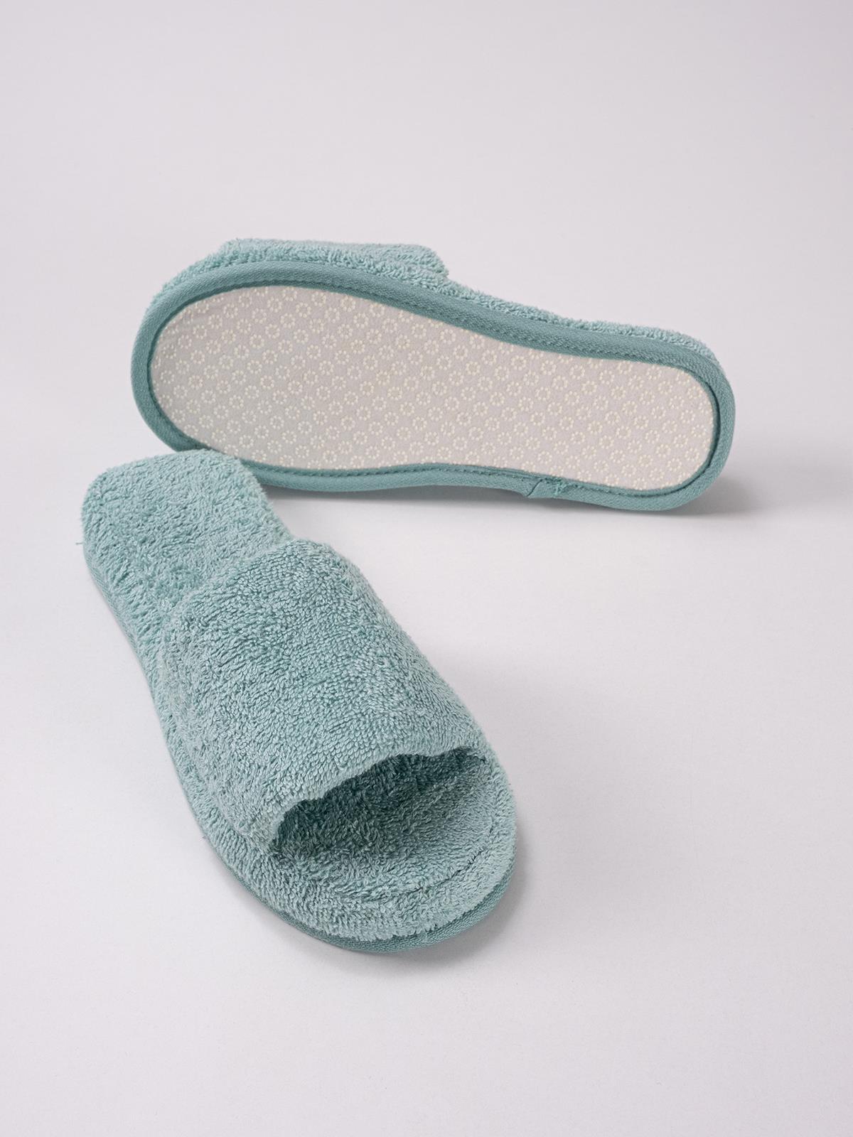 CottonVerse Banyo Ve Ev Terliği – %100 Pamuk Havlu Kaymaz Kalın Taban Su Yeşili - Ender Home