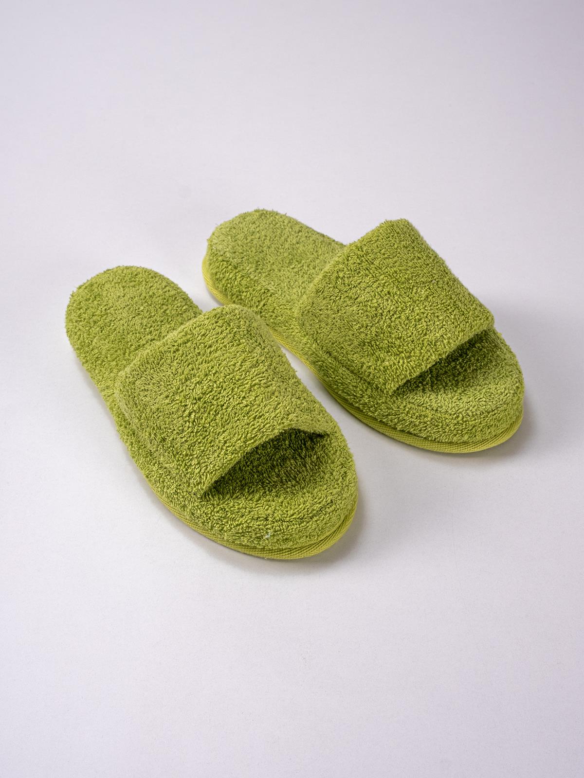 CottonVerse Banyo Ve Ev Terliği – %100 Pamuk Havlu Kaymaz Kalın Taban Yeşil - Ender Home