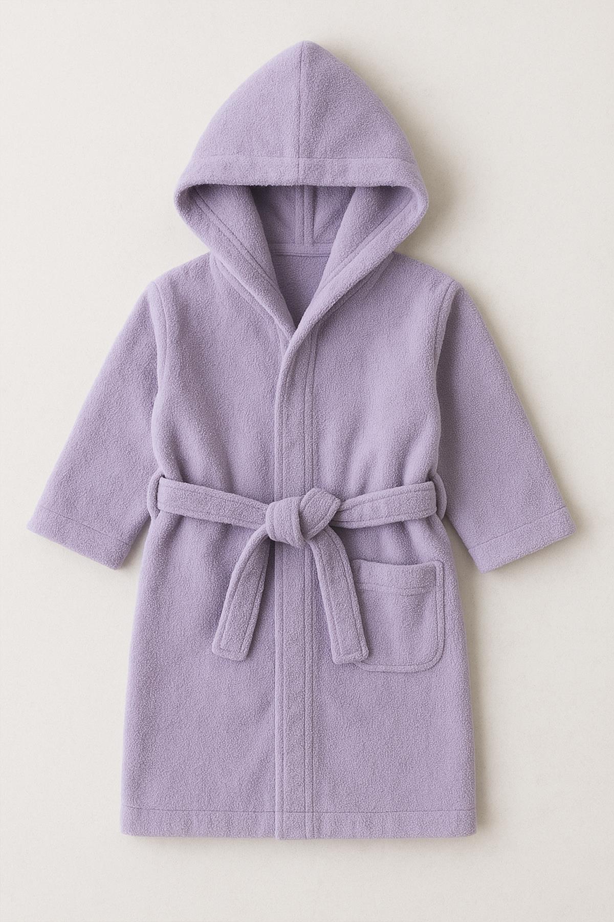 CottonVerse Bebek & Çocuk Kapşonlu Bornoz – %100 Pamuk, Unisex Lila - Ender Home