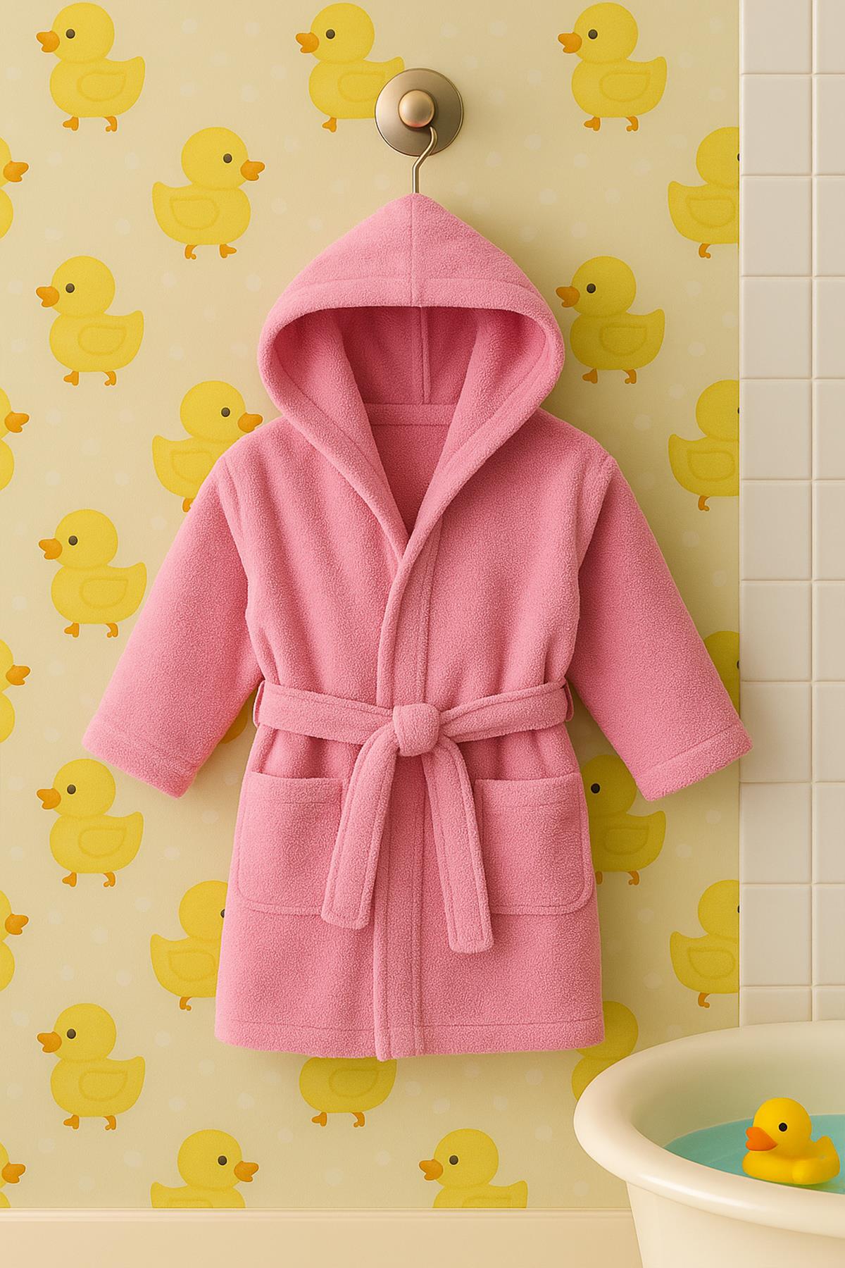 CottonVerse Bebek & Çocuk Kapşonlu Bornoz – %100 Pamuk, Unisex Pembe - Ender Home