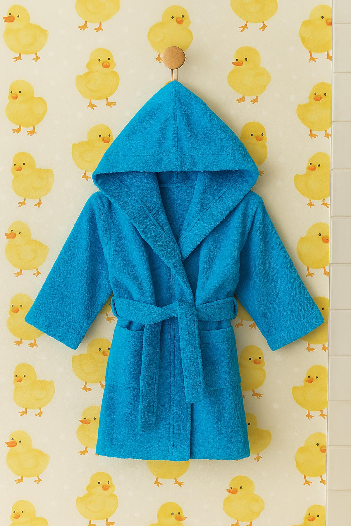 CottonVerse Bebek & Çocuk Kapşonlu Bornoz – %100 Pamuk, Unisex Turkuaz - Ender Home