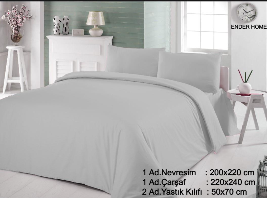 CottonVerse Çift Kişilik Ranforce Nevresim Seti - 200 x 220 cm Gri - Ender Home