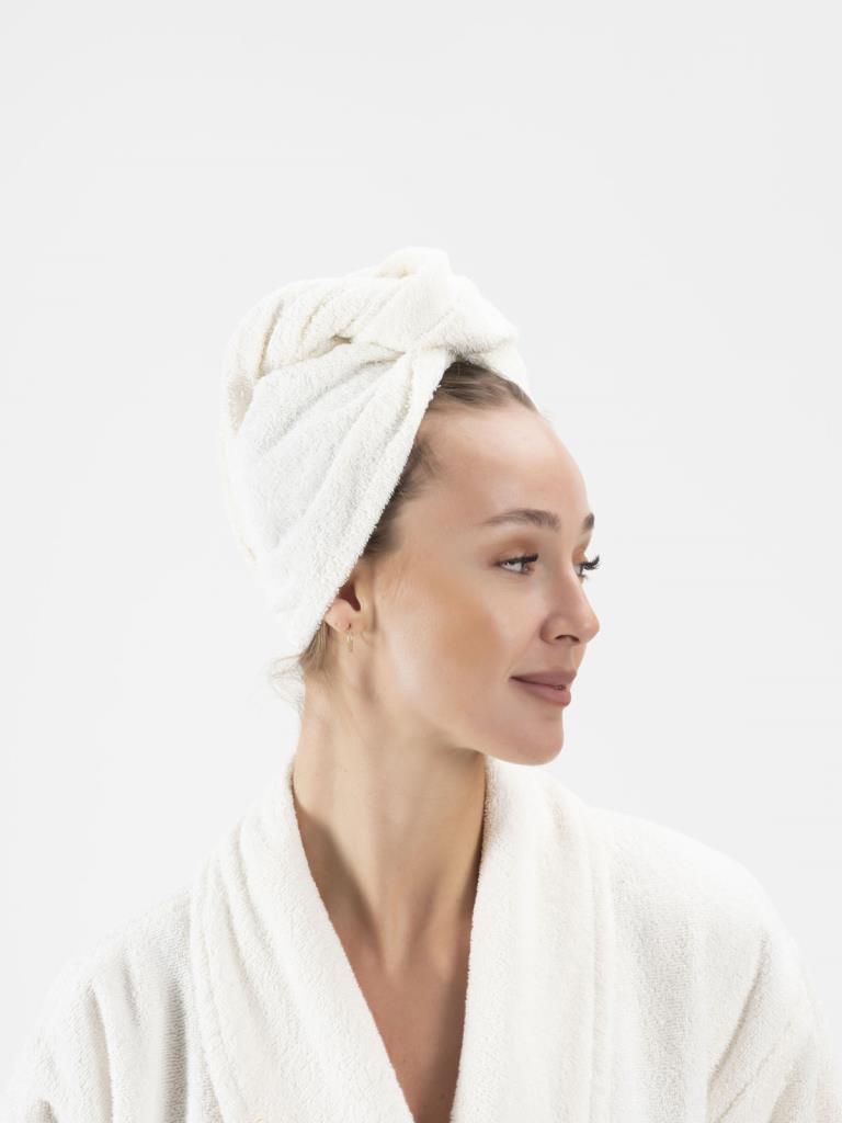 CottonVerse Düğmeli %100 Pamuk Saç Kurulama Bonesi Ekru - Ender Home