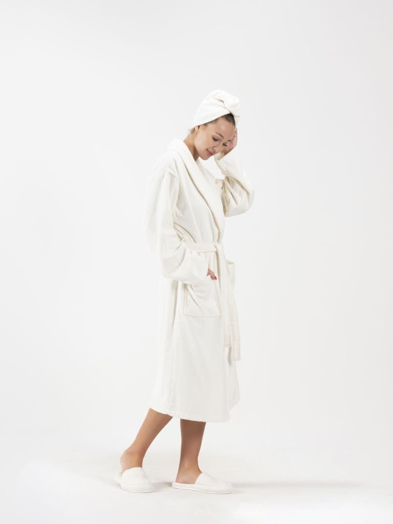 CottonVerse Düğmeli %100 Pamuk Saç Kurulama Bonesi Ekru - Ender Home