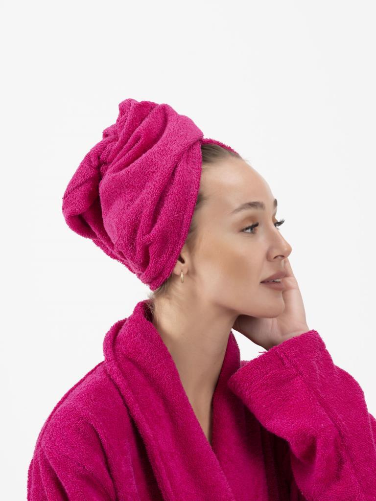 CottonVerse Düğmeli %100 Pamuk Saç Kurulama Bonesi Fuşya - Ender Home