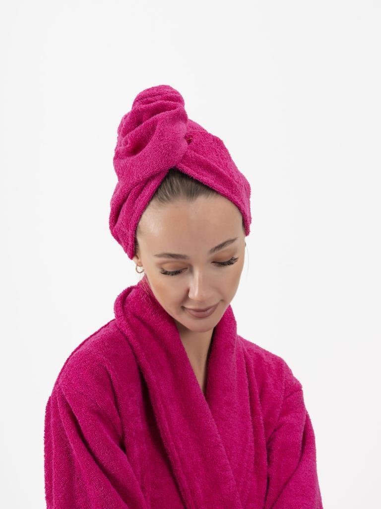 CottonVerse Düğmeli %100 Pamuk Saç Kurulama Bonesi Fuşya - Ender Home