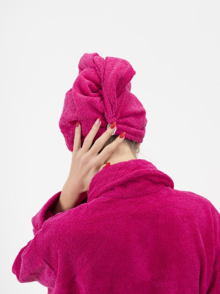 CottonVerse Düğmeli %100 Pamuk Saç Kurulama Bonesi Fuşya - Ender Home