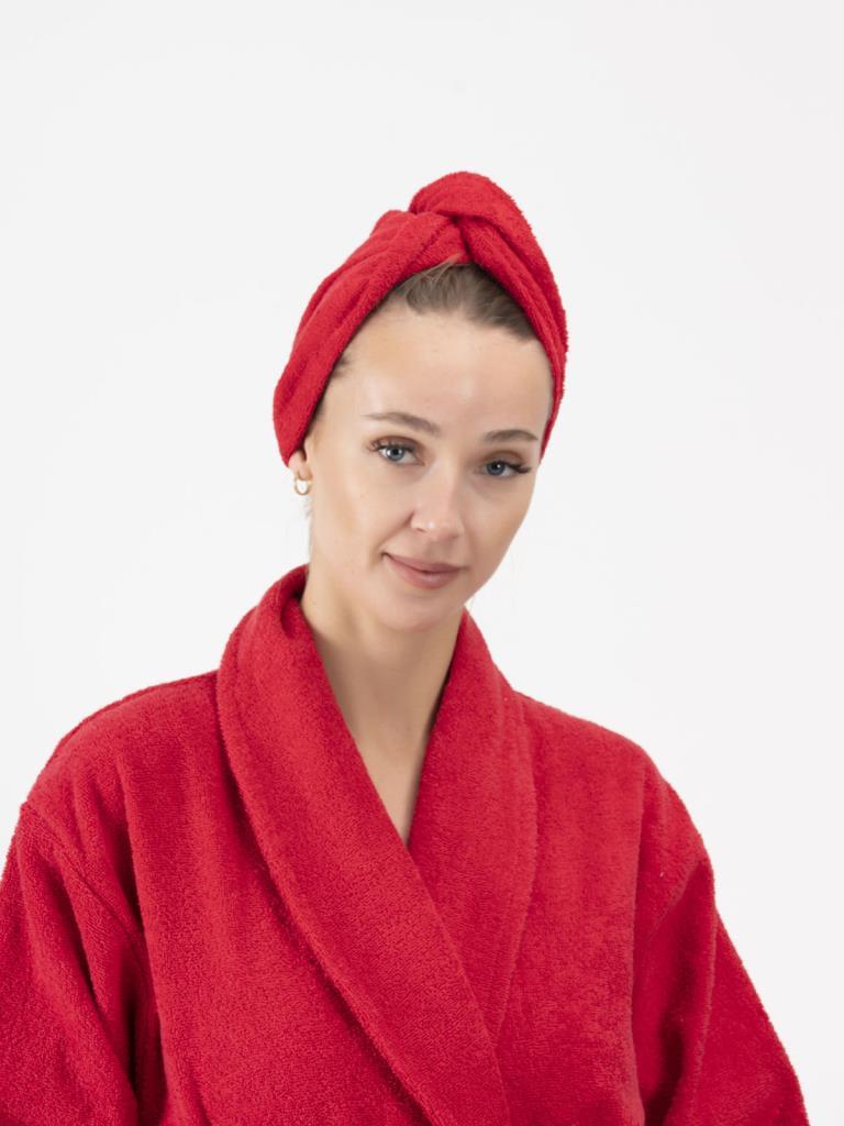 CottonVerse Düğmeli %100 Pamuk Saç Kurulama Bonesi Kırmızı - Ender Home