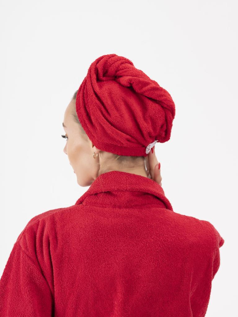 CottonVerse Düğmeli %100 Pamuk Saç Kurulama Bonesi Kırmızı - Ender Home