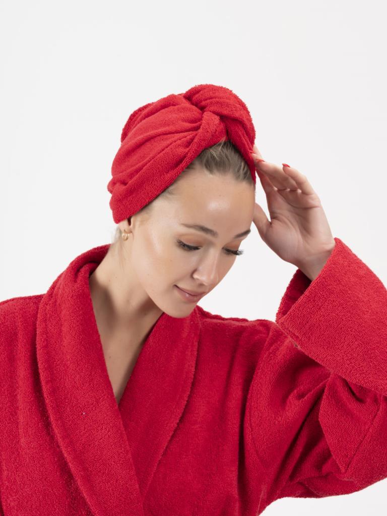 CottonVerse Düğmeli %100 Pamuk Saç Kurulama Bonesi Kırmızı - Ender Home