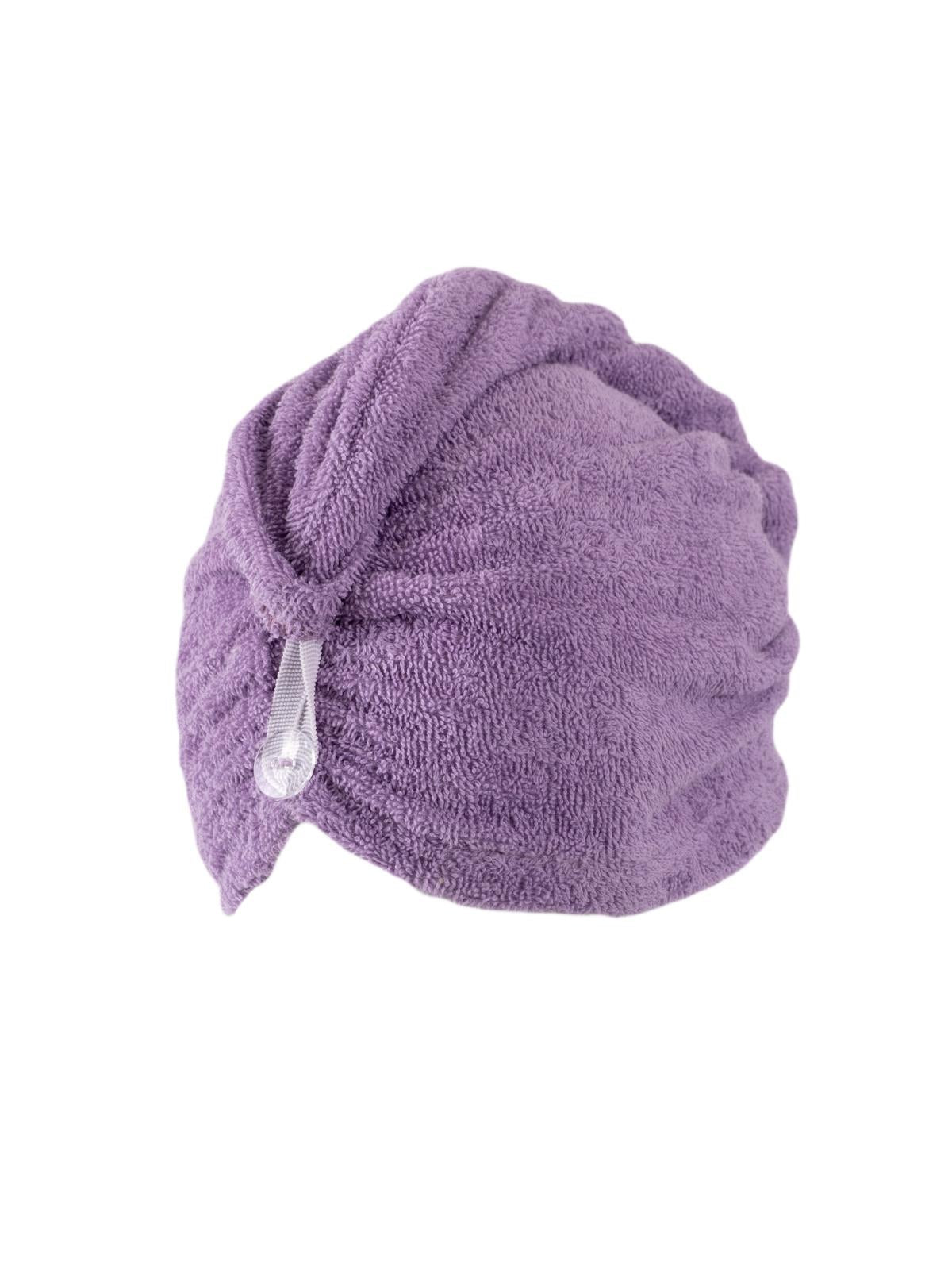 CottonVerse Düğmeli %100 Pamuk Saç Kurulama Bonesi Lila - Ender Home