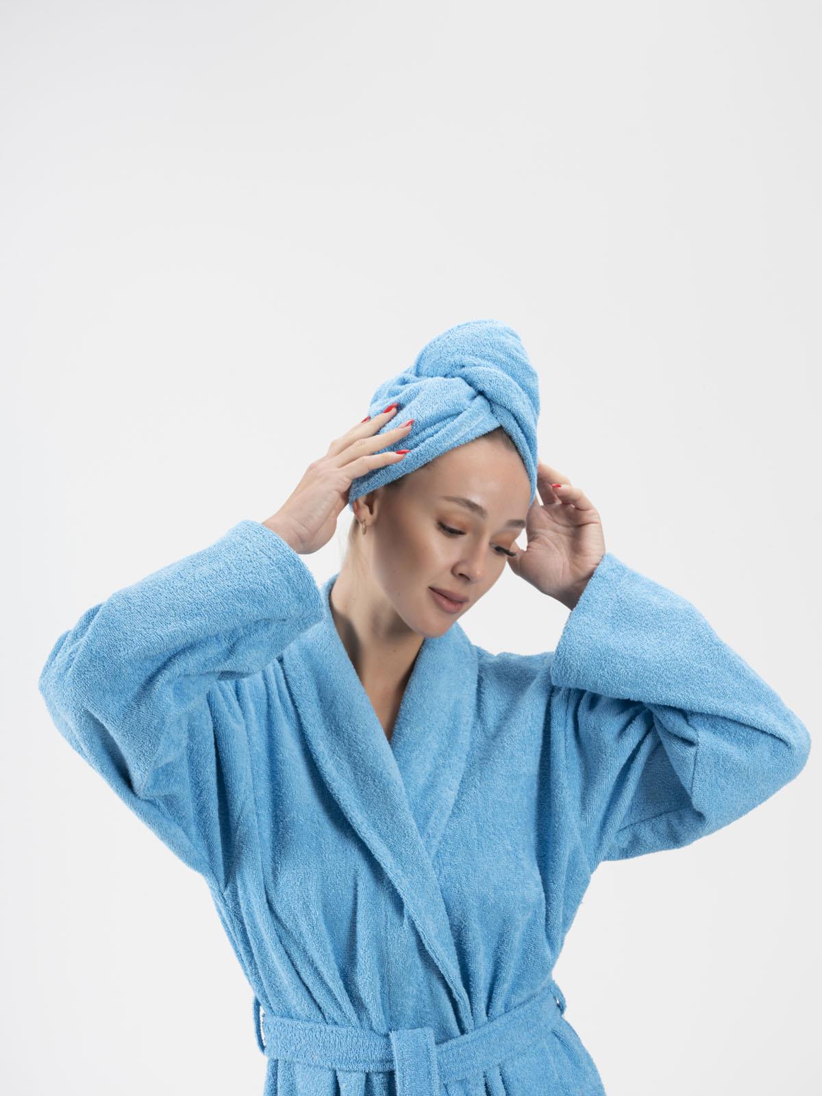 CottonVerse Düğmeli %100 Pamuk Saç Kurulama Bonesi Mavi - Ender Home