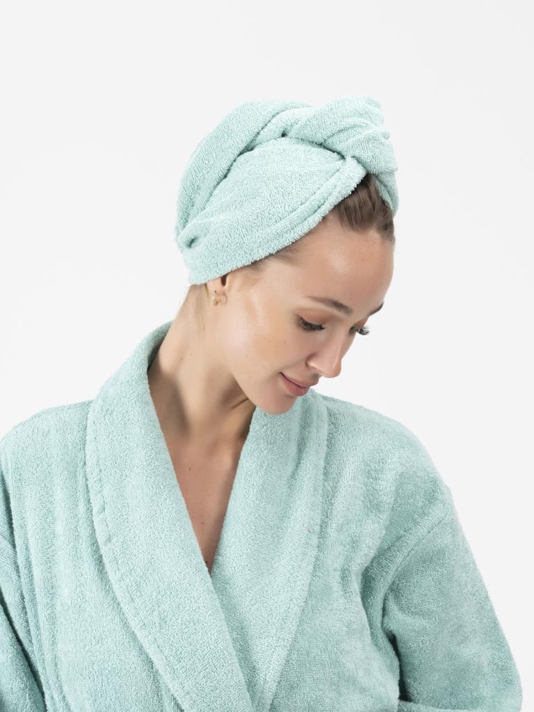 CottonVerse Düğmeli %100 Pamuk Saç Kurulama Bonesi Su Yeşili - Ender Home