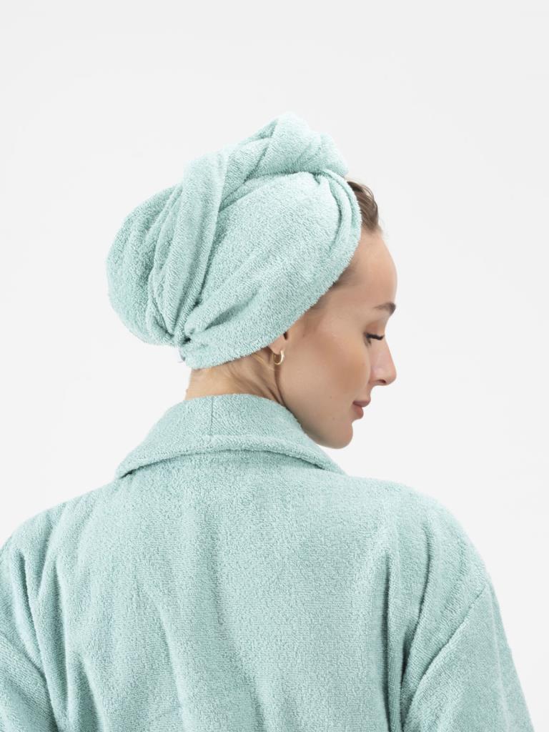 CottonVerse Düğmeli %100 Pamuk Saç Kurulama Bonesi Su Yeşili - Ender Home